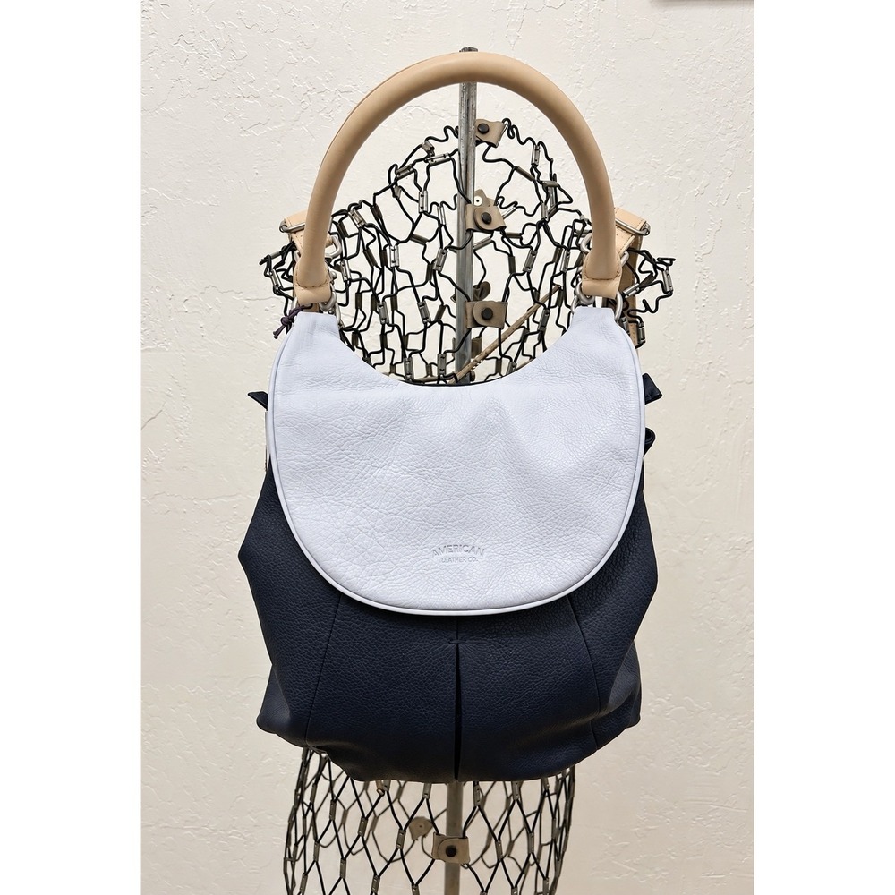 American Leather Co Convertible Backpack Handbag Navy Blue Pebbled Leather NWT